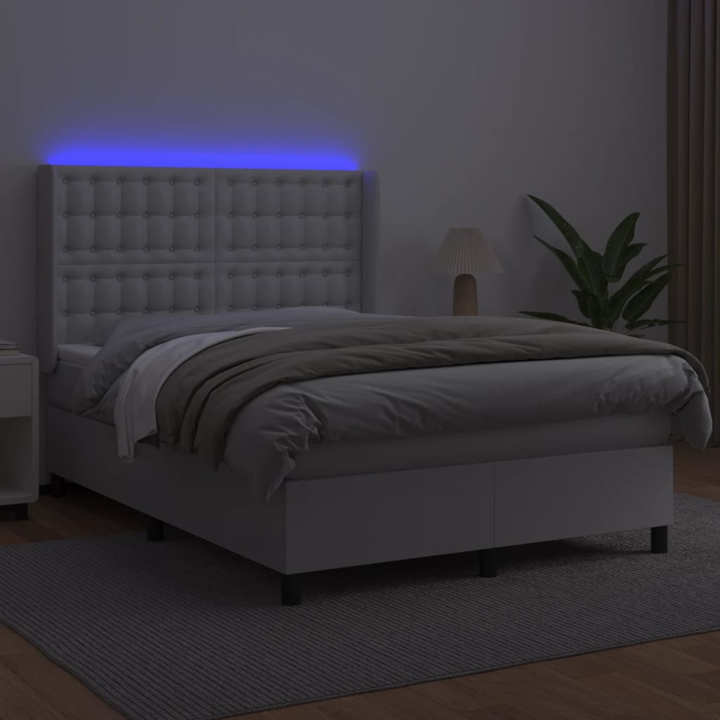 vidaXL Boxspringbett mit Matratze & LED Weiß 140x200 cm Kunstleder