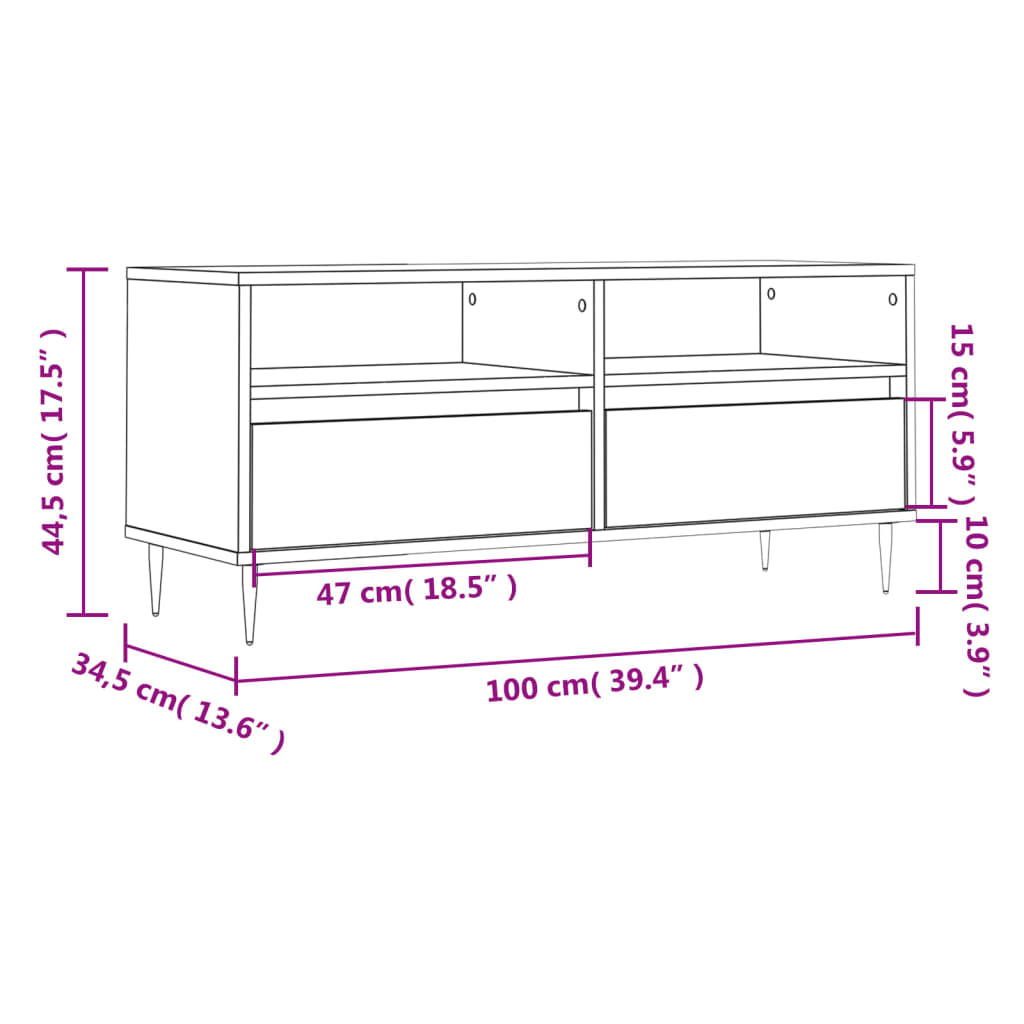 vidaXL TV-Schrank Grau Sonoma 100x34,5x44,5 cm Holzwerkstoff