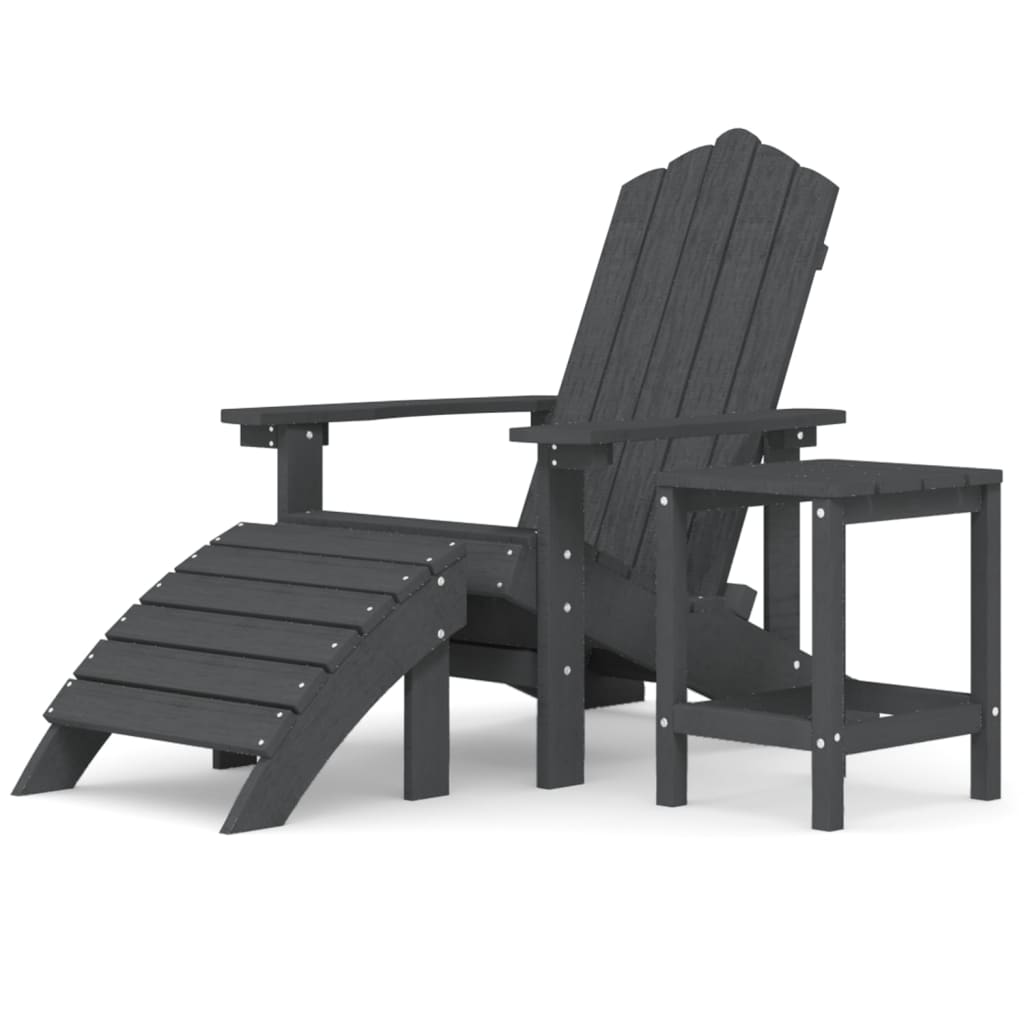 vidaXL Adirondack-Gartenstuhl mit Hocker & Tisch HDPE Anthrazit