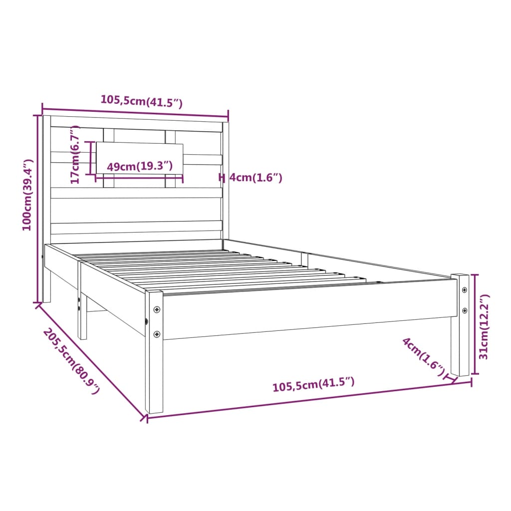 vidaXL Massivholzbett Weiß 100x200 cm