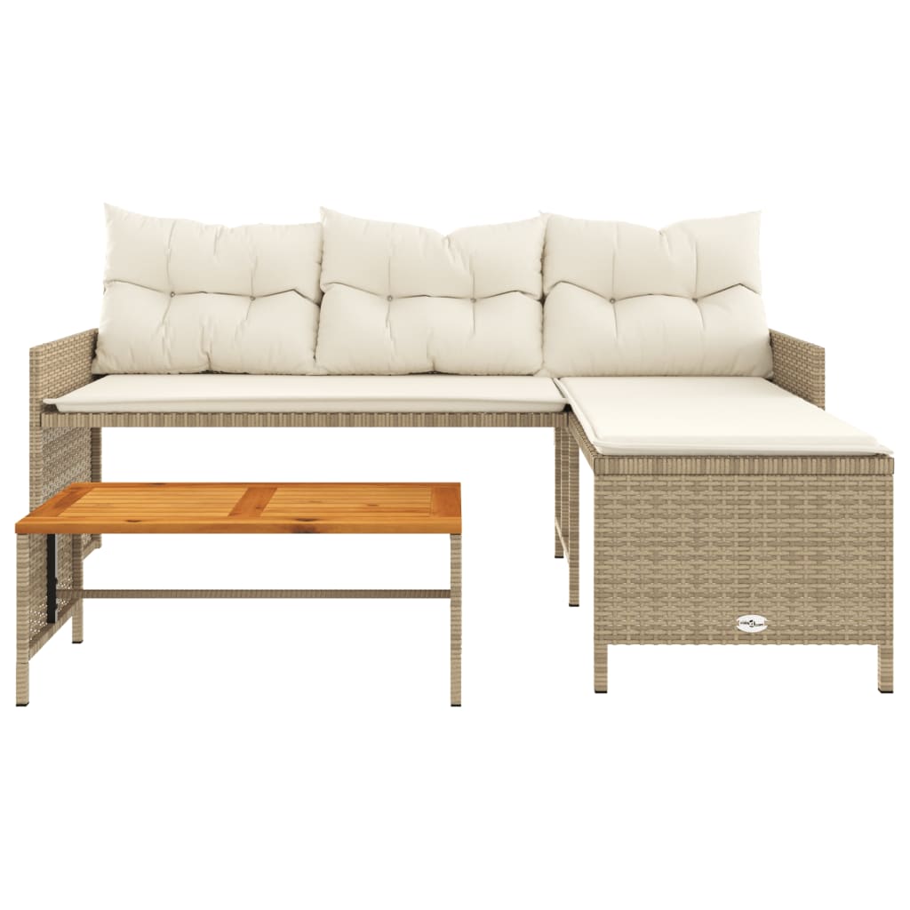 vidaXL Gartensofa in L-Form mit Tisch und Kissen Beige Poly Rattan