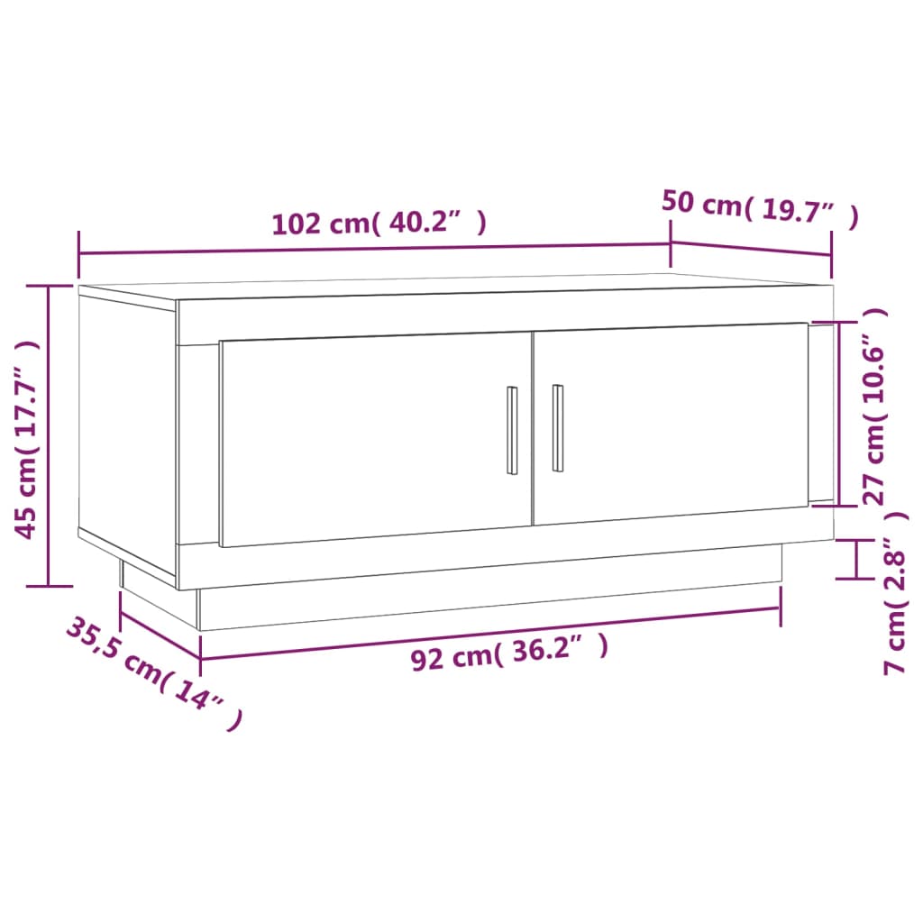 vidaXL Couchtisch Weiß Sonoma-Eiche 102x50x45 cm Holzwerkstoff