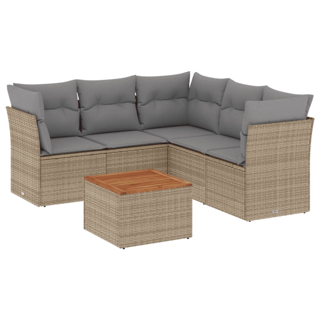 vidaXL 6-tlg. Garten-Sofagarnitur mit Kissen Beige Poly Rattan