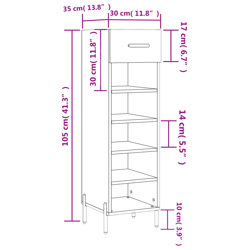 vidaXL Schuhschrank Grau Sonoma 30x35x105 cm Holzwerkstoff