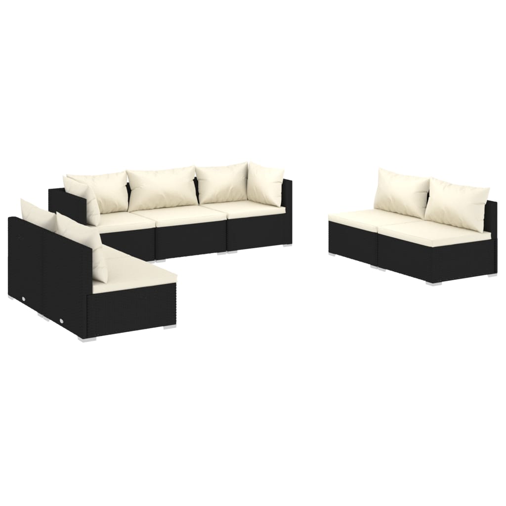 vidaXL 7-tlg. Garten-Lounge-Set mit Kissen Poly Rattan Schwarz