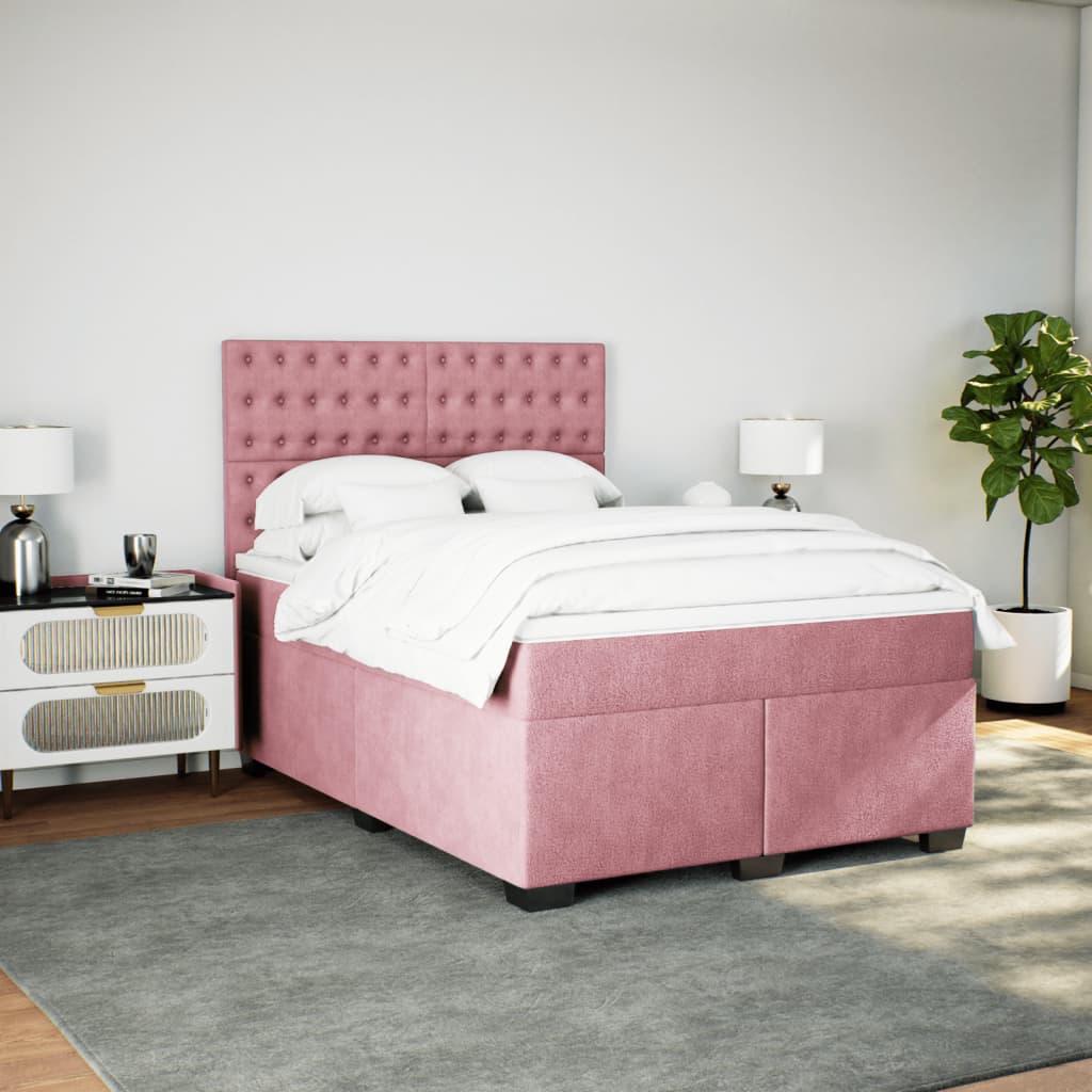 vidaXL Boxspringbett mit Matratze Rosa 140x200 cm Samt