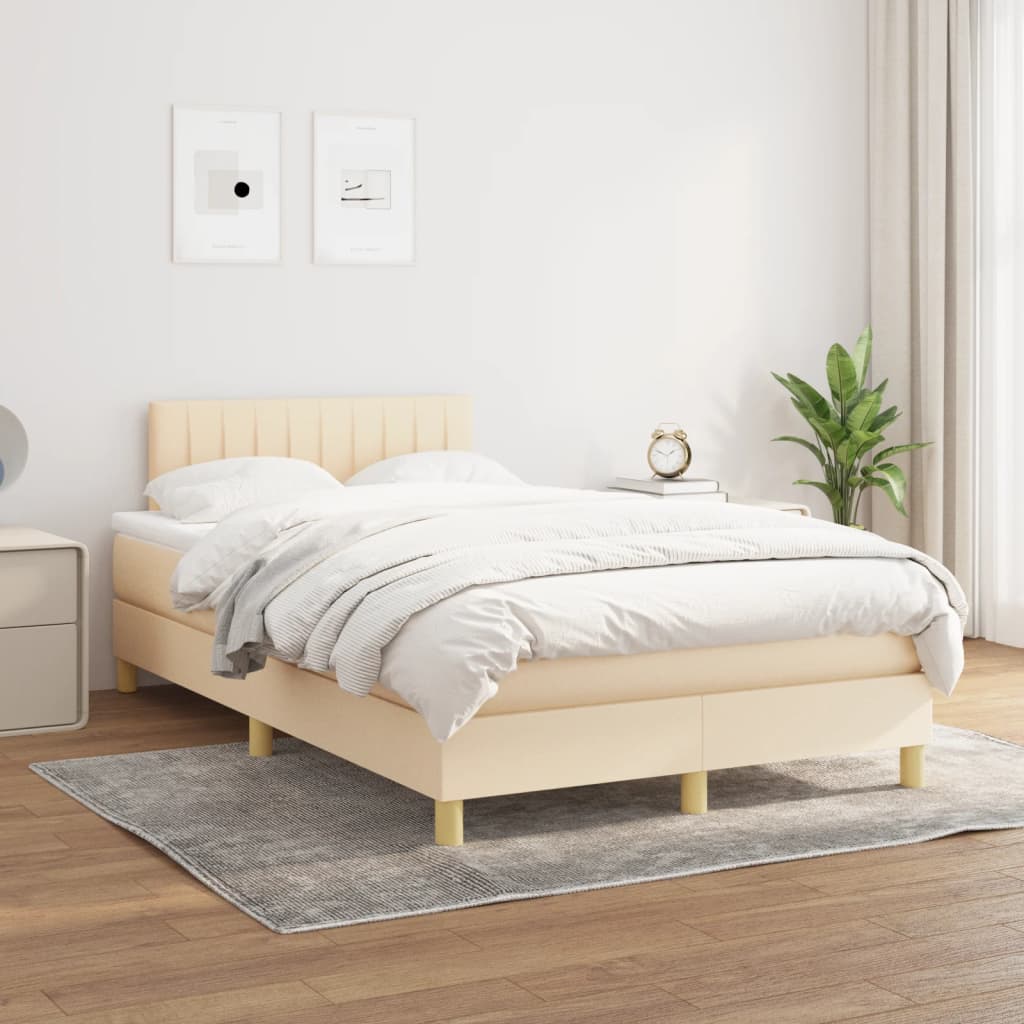 vidaXL Boxspringbett mit Matratze Creme 120x190 cm Stoff