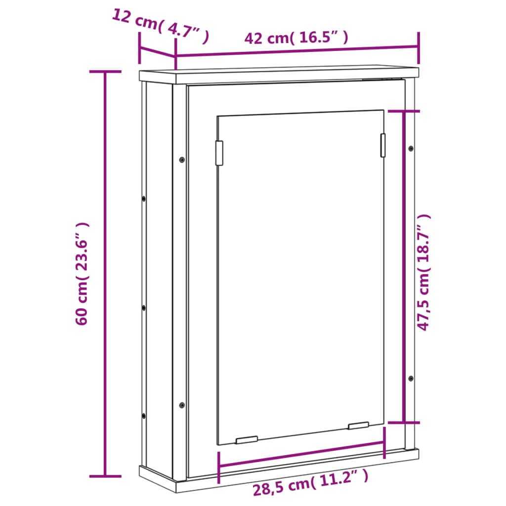 vidaXL Bad-Spiegelschrank Braun Eiche-Optik 42x12x60cm Holzwerkstoff