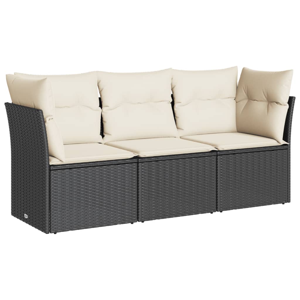 vidaXL 3-tlg. Garten-Sofagarnitur mit Kissen Schwarz Poly Rattan