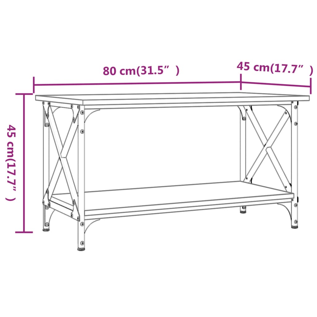 vidaXL Couchtisch Sonoma Eiche 80x45x45 cm Holzwerkstoff und Eisen