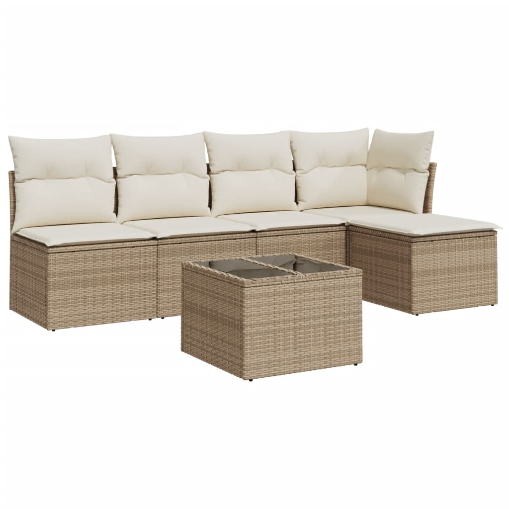 vidaXL 6-tlg. Garten-Sofagarnitur mit Kissen Beige Poly Rattan