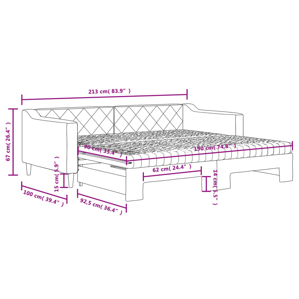 vidaXL Tagesbett Ausziehbar mit Matratzen Schwarz 90x190 cm Stoff