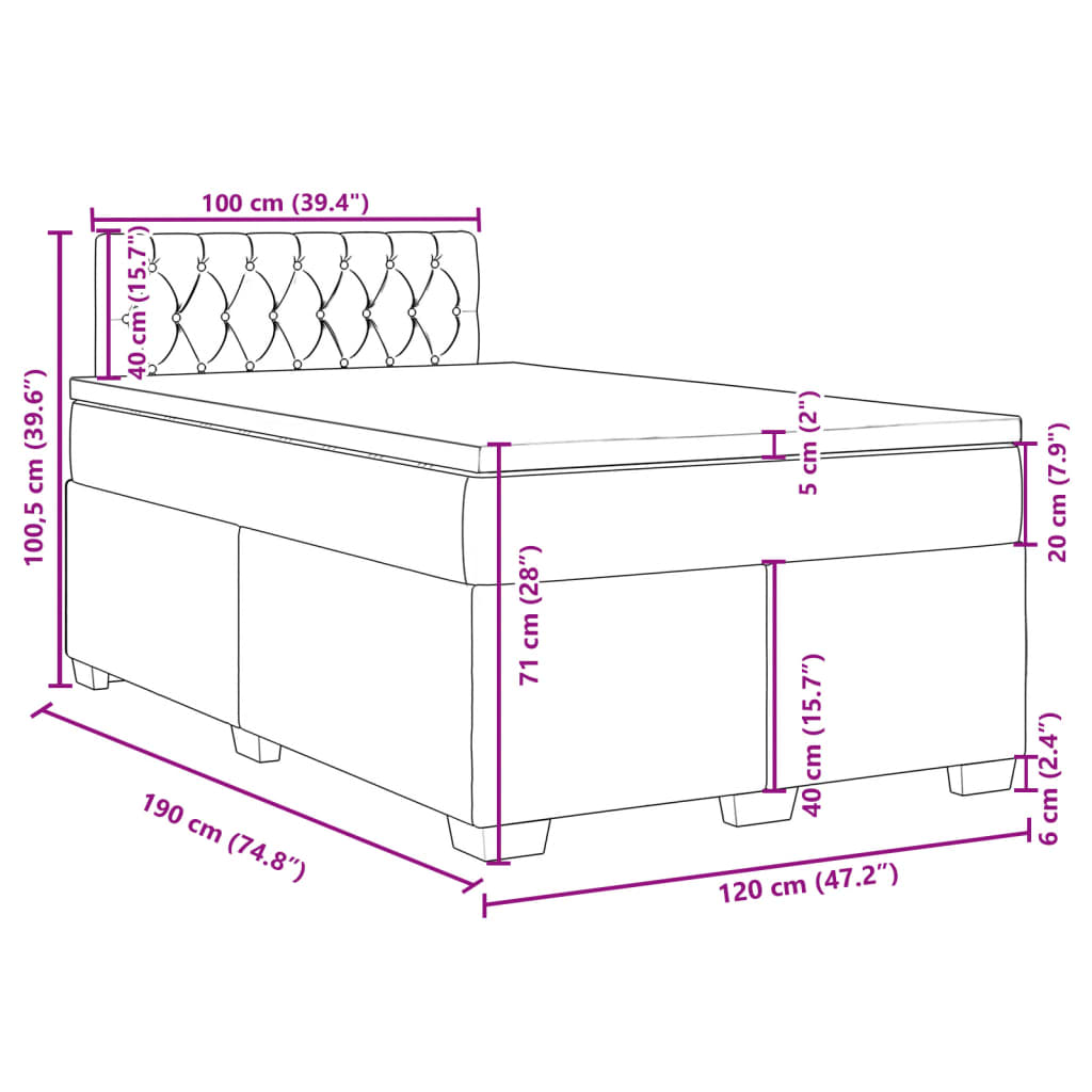 vidaXL Boxspringbett mit Matratze Dunkelblau 120x190 cm Samt