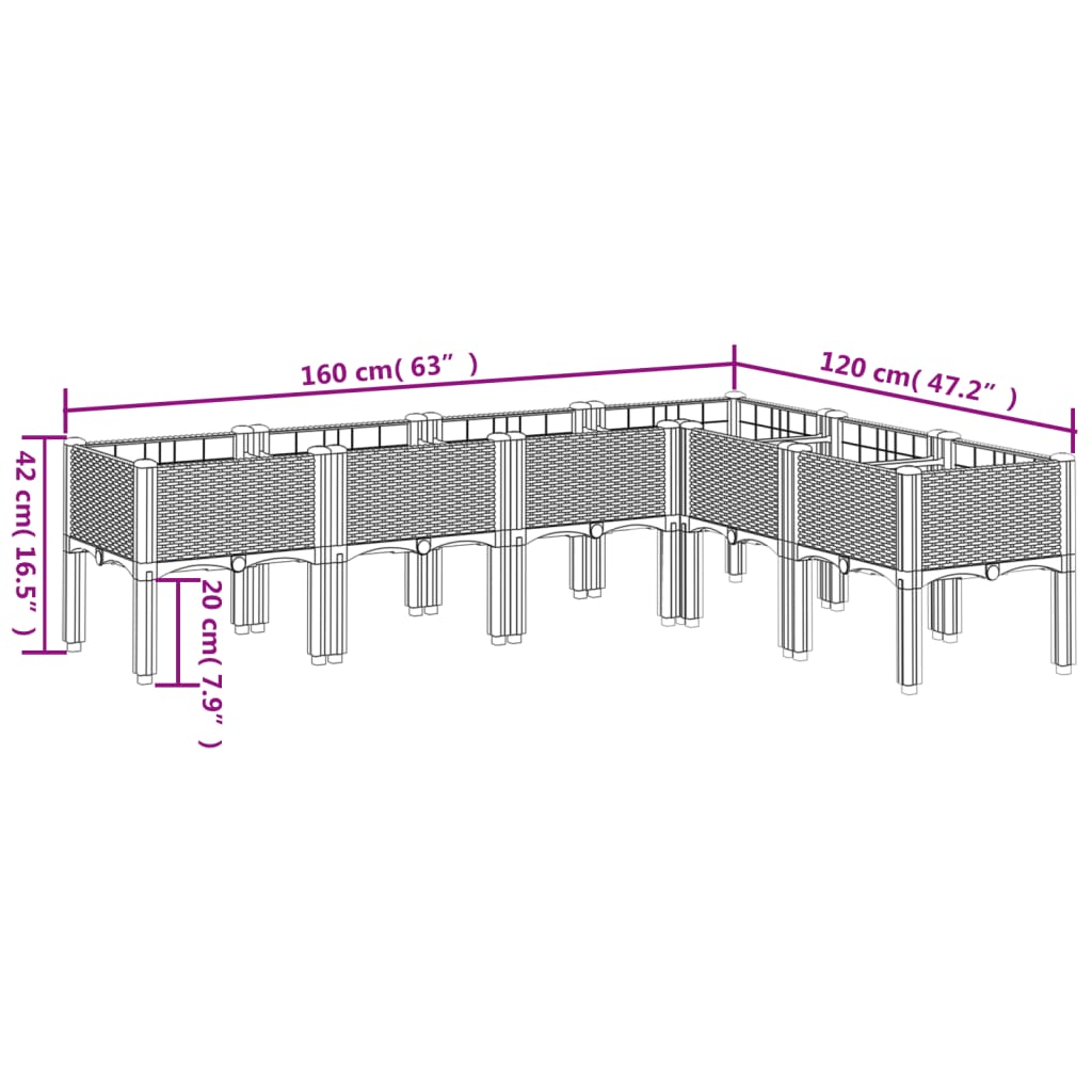 vidaXL Pflanzkasten mit Beinen Hellgrau 160x120x42 cm PP