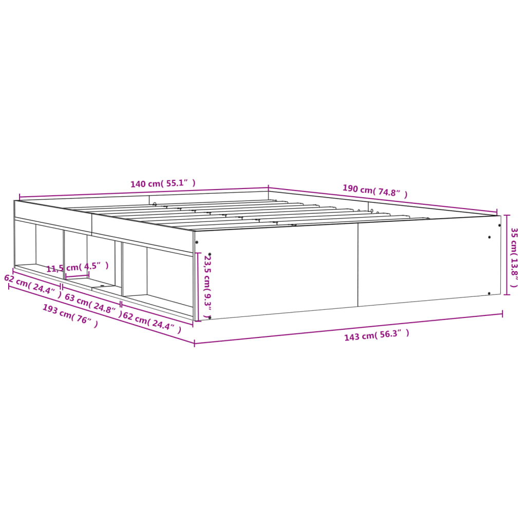 vidaXL Bettgestell Betongrau 140x190 cm