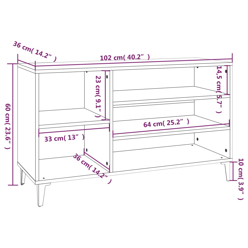 vidaXL Schuhregal Räuchereiche 102x36x60 cm Holzwerkstoff