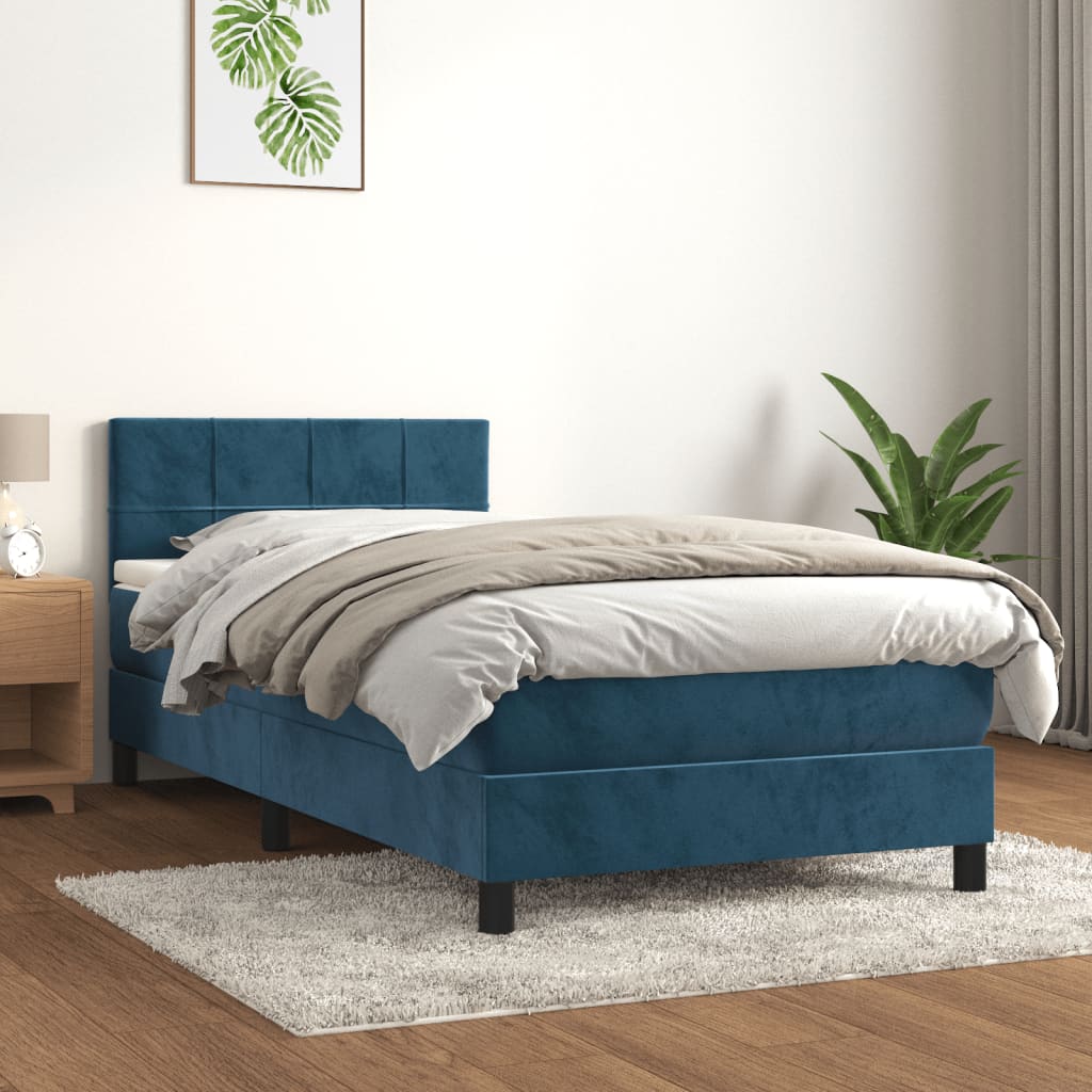 vidaXL Boxspringbett mit Matratze Dunkelblau 80x200 cm Samt