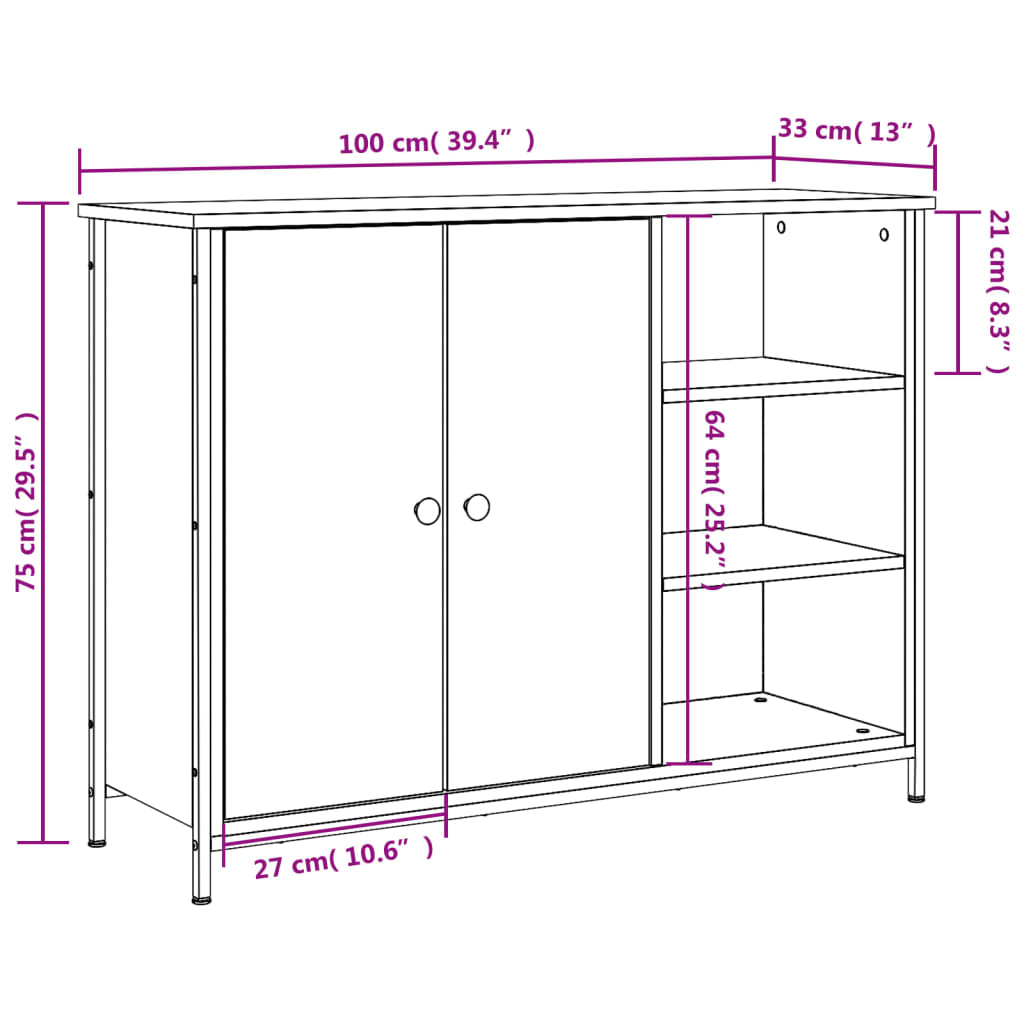 vidaXL Sideboard Schwarz 100x33x75 cm Holzwerkstoff