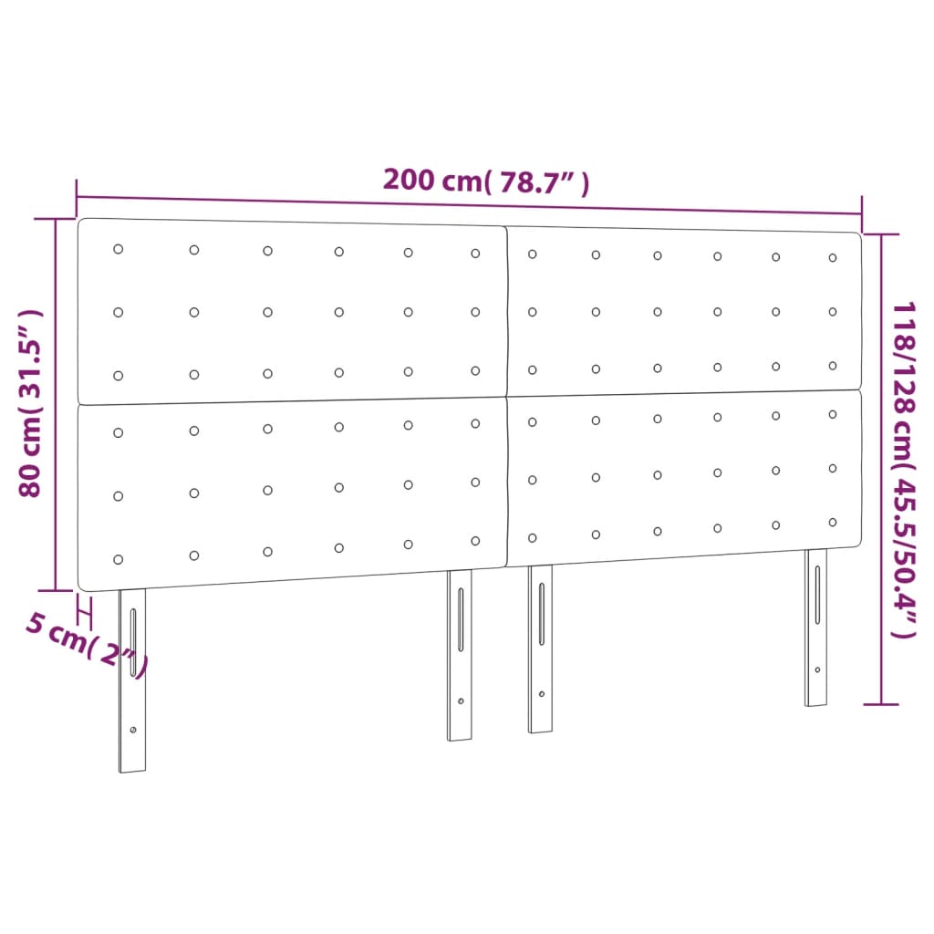 vidaXL LED Kopfteil Hellgrau 200x5x118/128 cm Samt