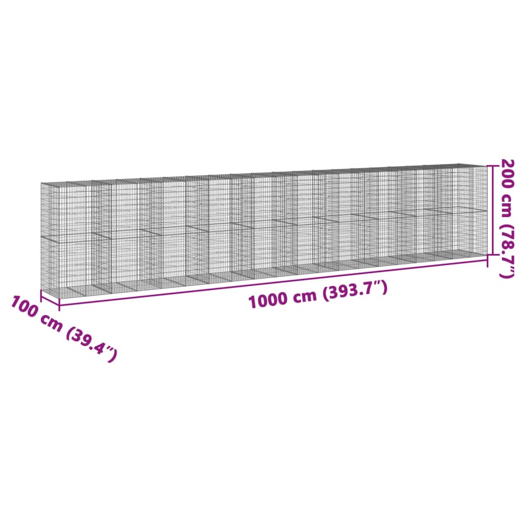 vidaXL Gabione mit Deckel 1000x100x200 cm Verzinktes Eisen