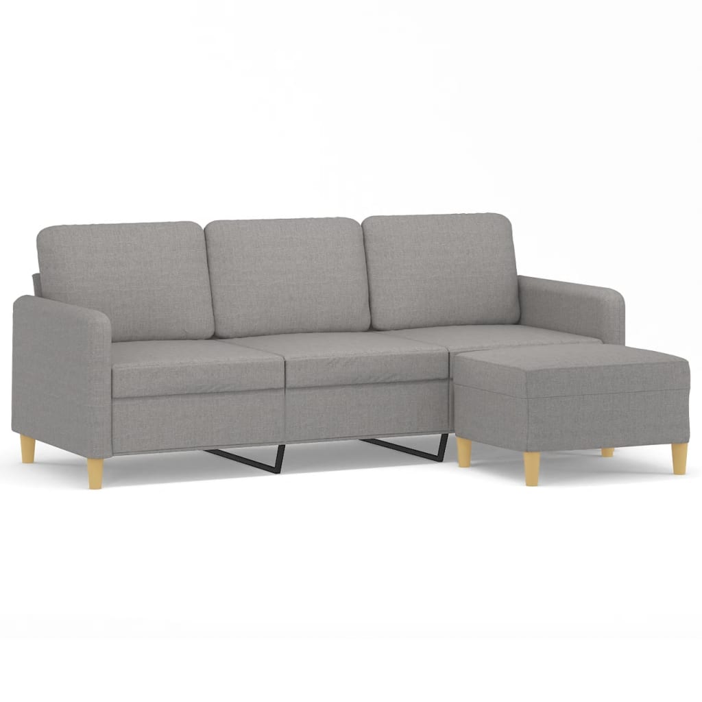 vidaXL 3-Sitzer-Sofa mit Hocker Hellgrau 180 cm Stoff