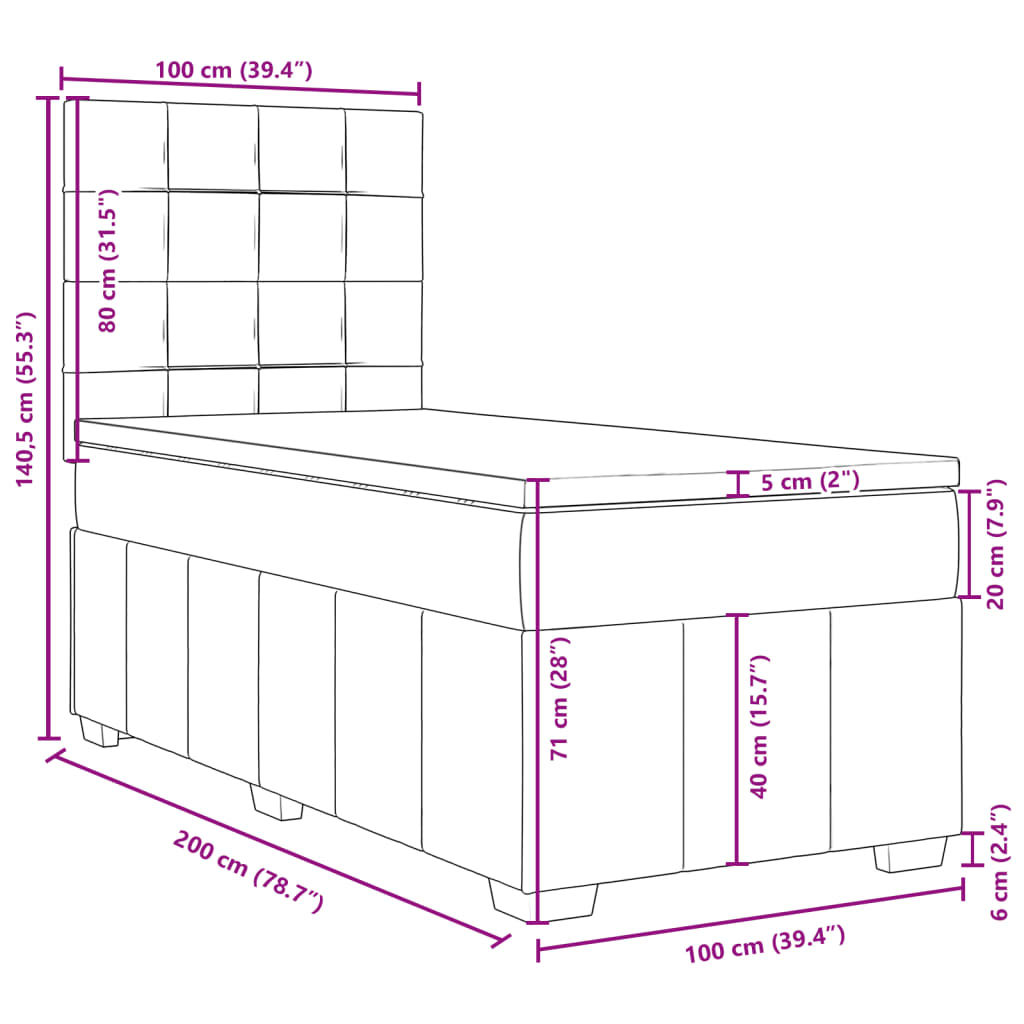 vidaXL Boxspringbett mit Matratze Hellgrau 100x200 cm Stoff