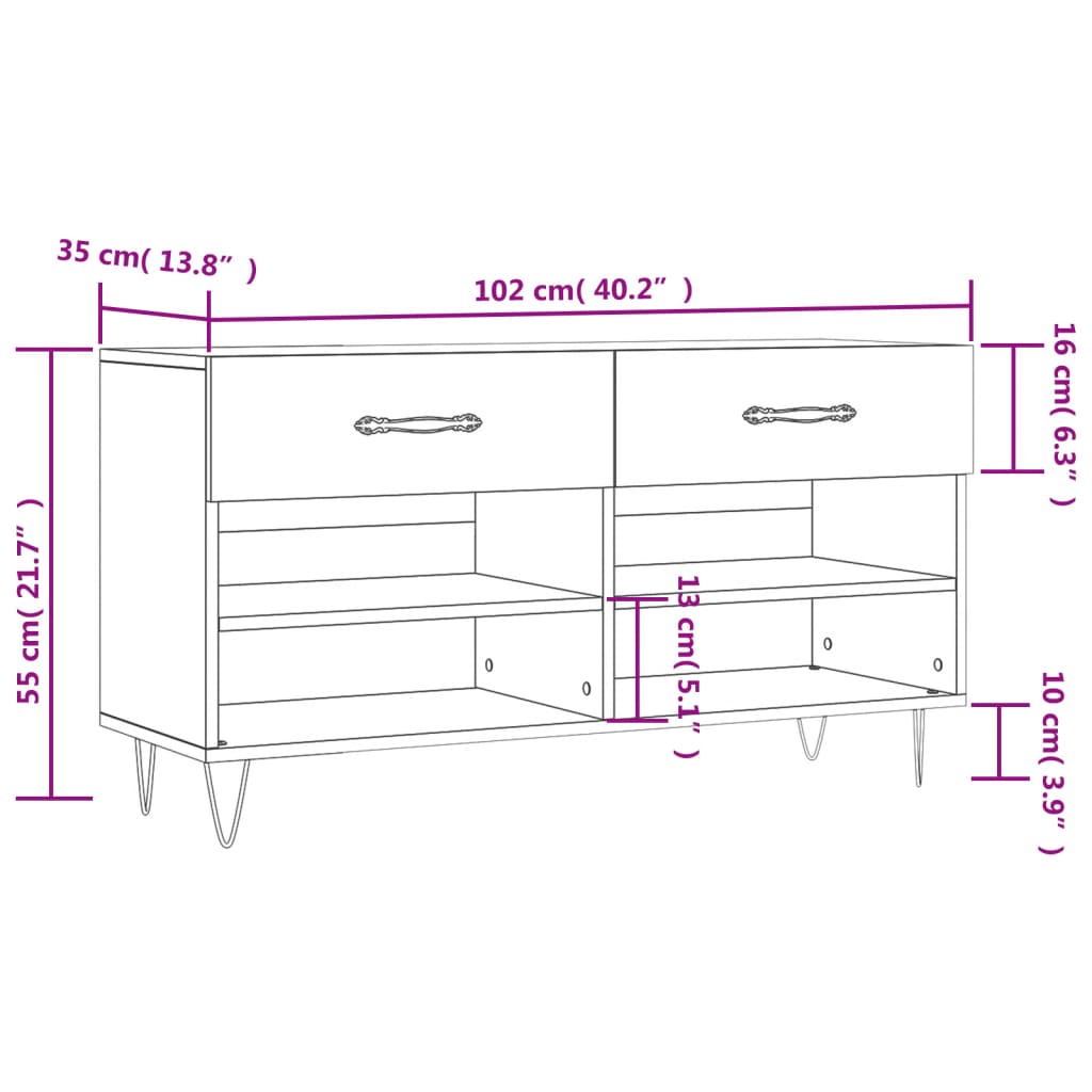 vidaXL Schuhbank Betongrau 102x35x55 cm Holzwerkstoff