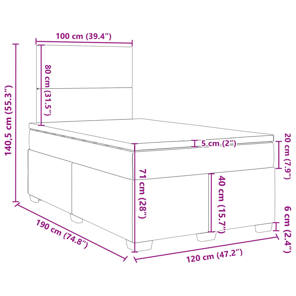 vidaXL Boxspringbett mit Matratze Schwarz 120x190 cm Samt