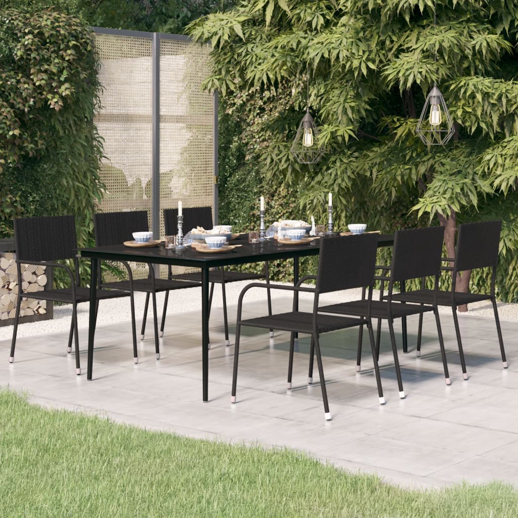 vidaXL Garten-Esstisch Schwarz 200x100x74 cm Stahl und Glas