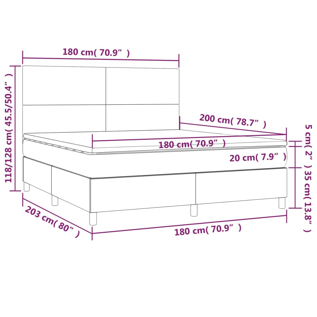 vidaXL Boxspringbett mit Matratze & LED Schwarz 180x200 cm Kunstleder