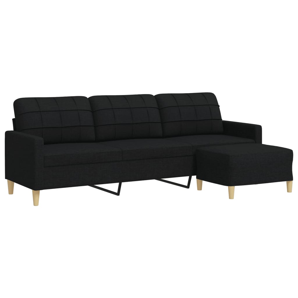 vidaXL 3-Sitzer-Sofa mit Hocker Schwarz 210 cm Stoff