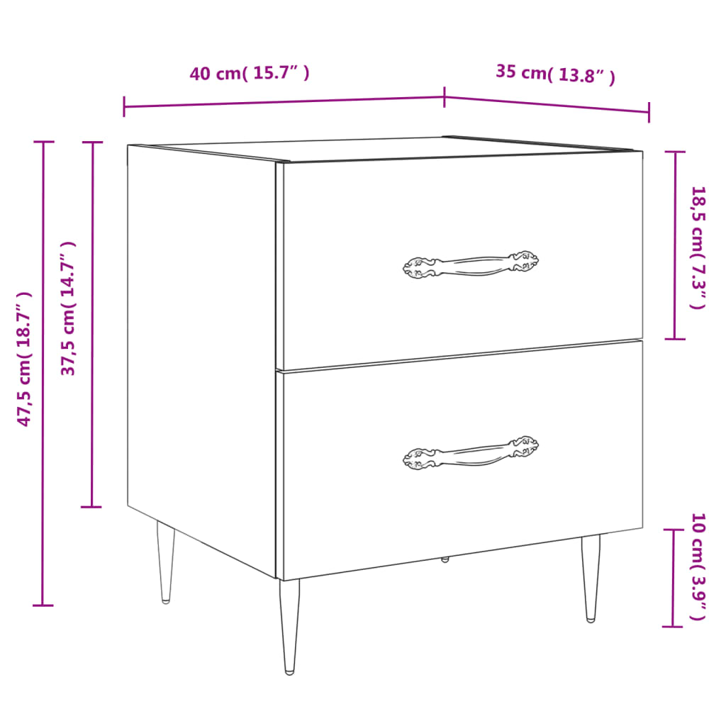 vidaXL Nachttische 2 Stk. Betongrau 40x35x47,5 cm Holzwerkstoff