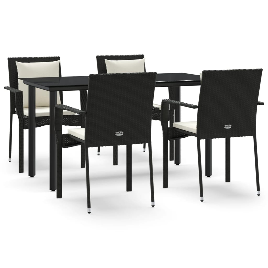 vidaXL 5-tlg. Garten-Essgruppe mit Kissen Schwarz Poly Rattan