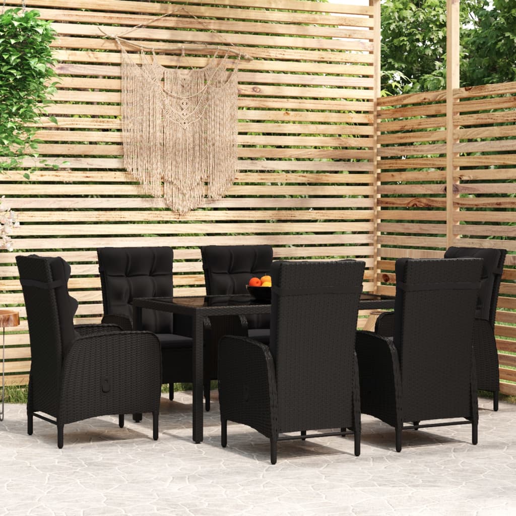 vidaXL 7-tlg. Garten-Essgruppe Poly Rattan Schwarz