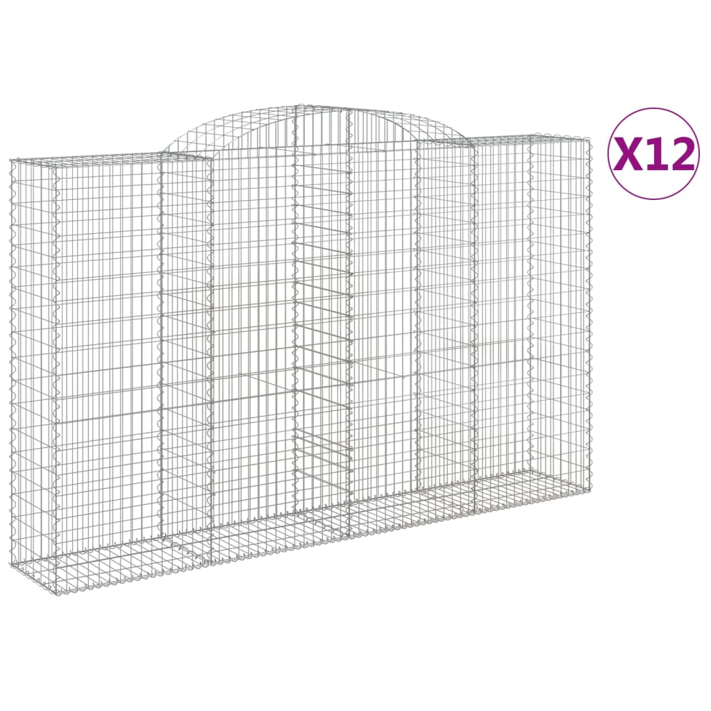 vidaXL Gabionen mit Hochbogen 12 Stk 300x50x180/200cm Verzinktes Eisen