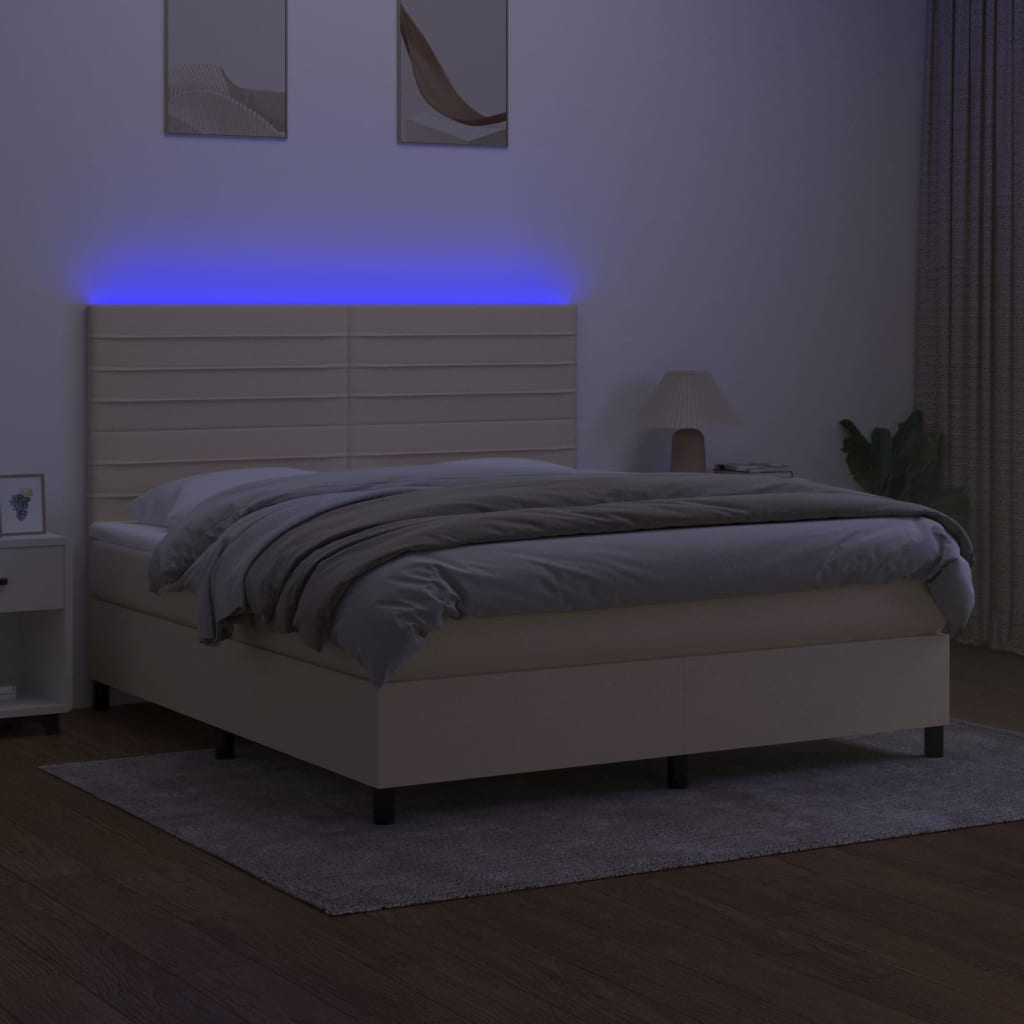 vidaXL Boxspringbett mit Matratze & LED Creme 180x200 cm Stoff