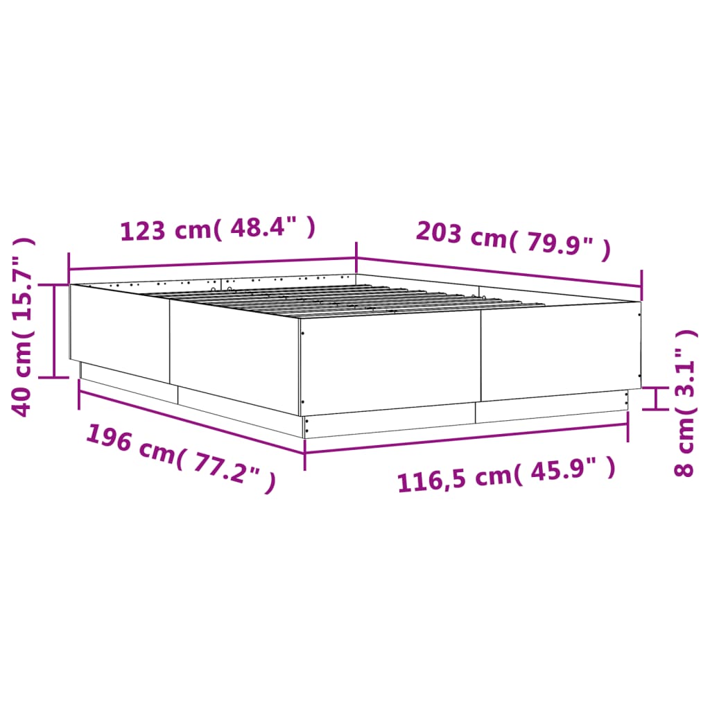 vidaXL Bettgestell Grau Sonoma 120x200 cm Holzwerkstoff