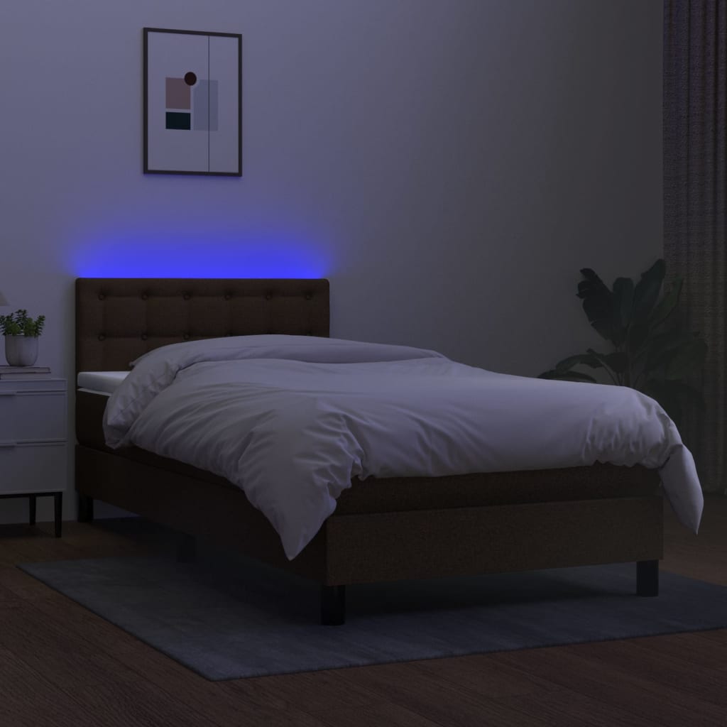 vidaXL Boxspringbett mit Matratze & LED Dunkelbraun 90x200 cm Stoff