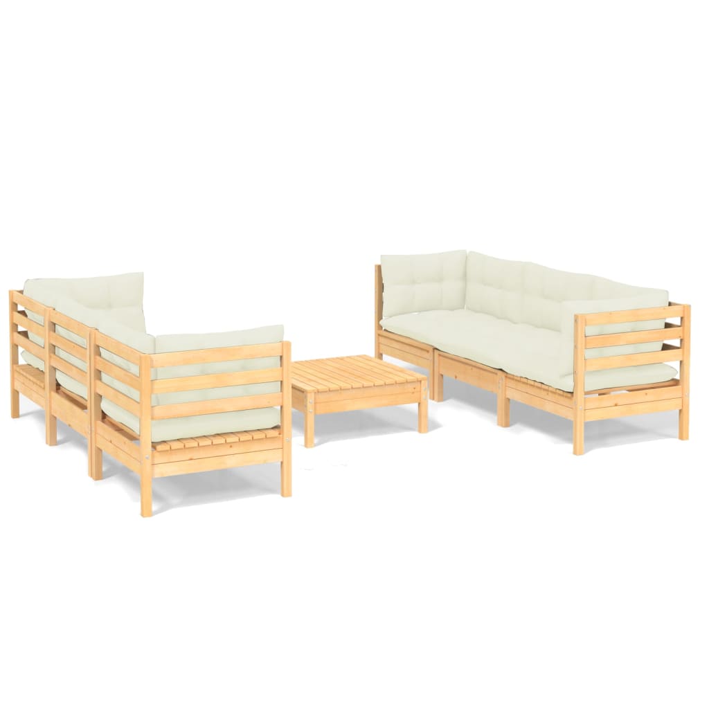 vidaXL 7-tlg. Garten-Lounge-Set mit Creme Kissen Kiefernholz