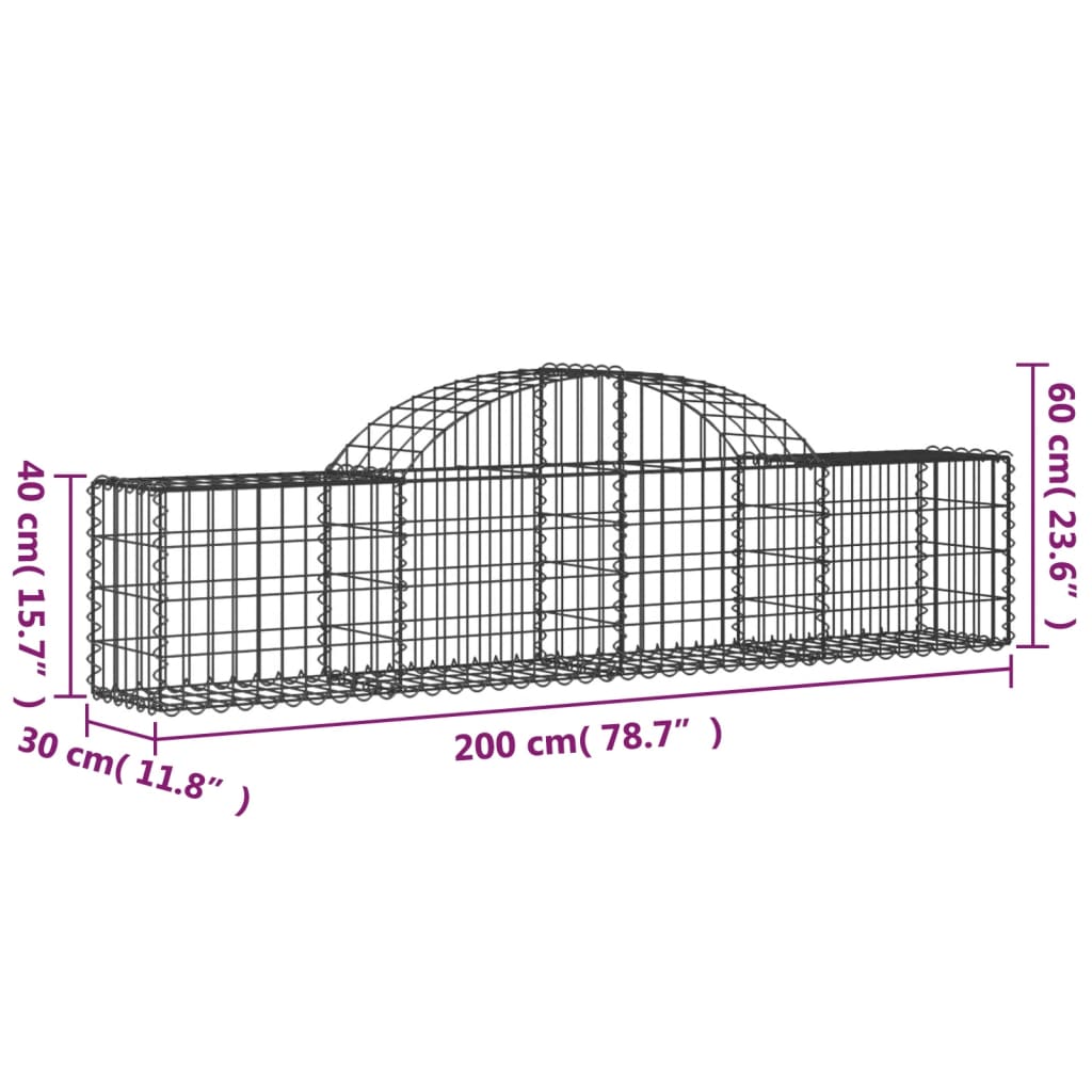 vidaXL Gabionen mit Hochbogen 20 Stk. 200x30x40/60 cm Verzinktes Eisen