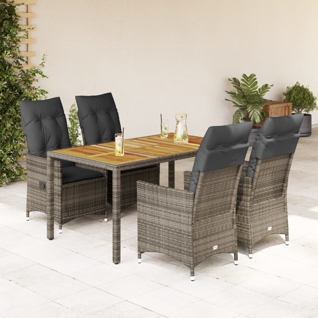 vidaXL 5-tlg. Garten-Essgruppe mit Kissen Grau Poly Rattan