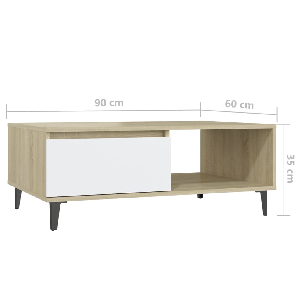 vidaXL Couchtisch Weiß und Sonoma-Eiche 90x60x35 cm Holzwerkstoff