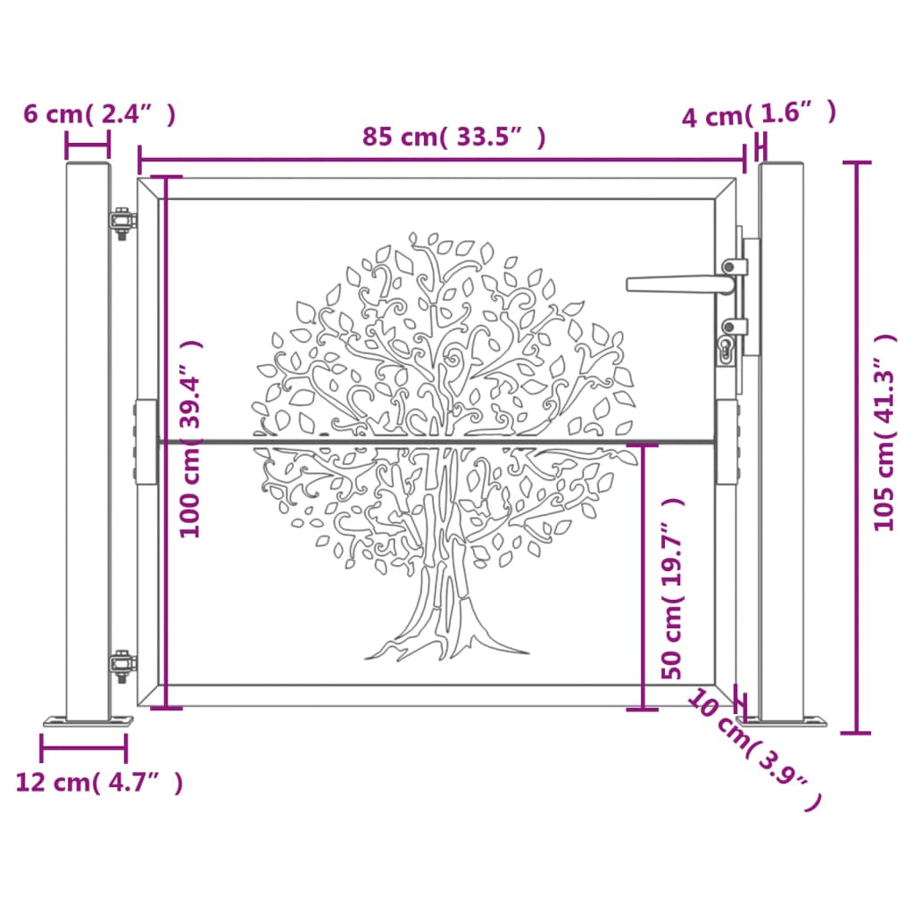 vidaXL Gartentor 105x105 cm Cortenstahl Baum-Design