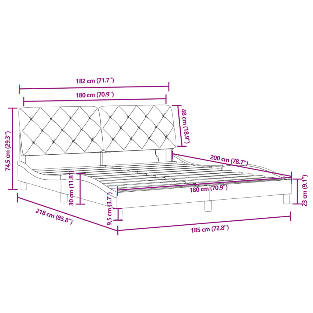 vidaXL Bettgestell mit LED-Leuchten Schwarz 180x200 cm Samt