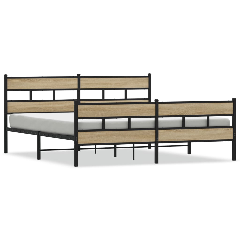 vidaXL Metallbett ohne Matratze Sonoma-Eiche 183x213 cm