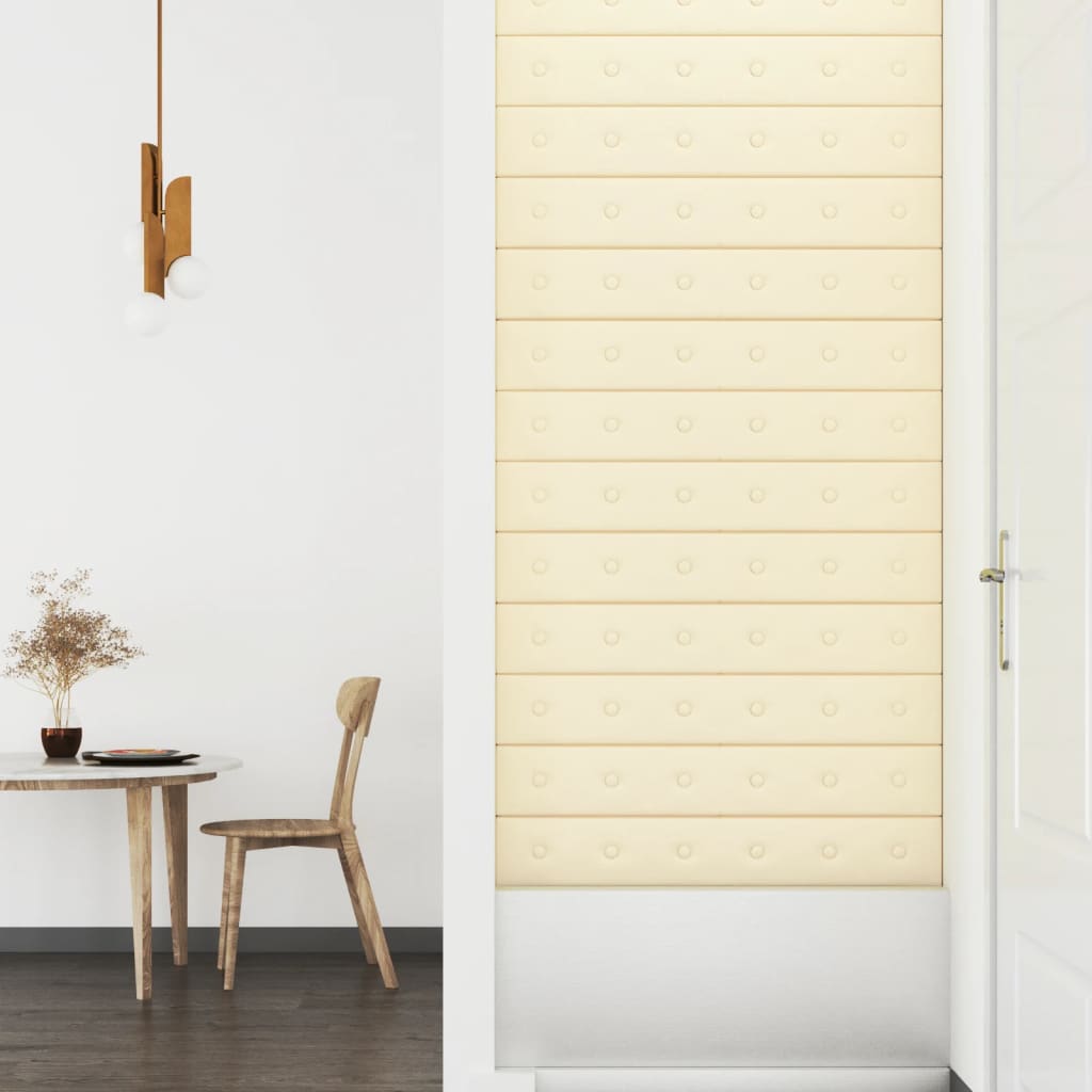 vidaXL Wandpaneele 12 Stk. Creme 90x15 cm Kunstleder 1,62 m²