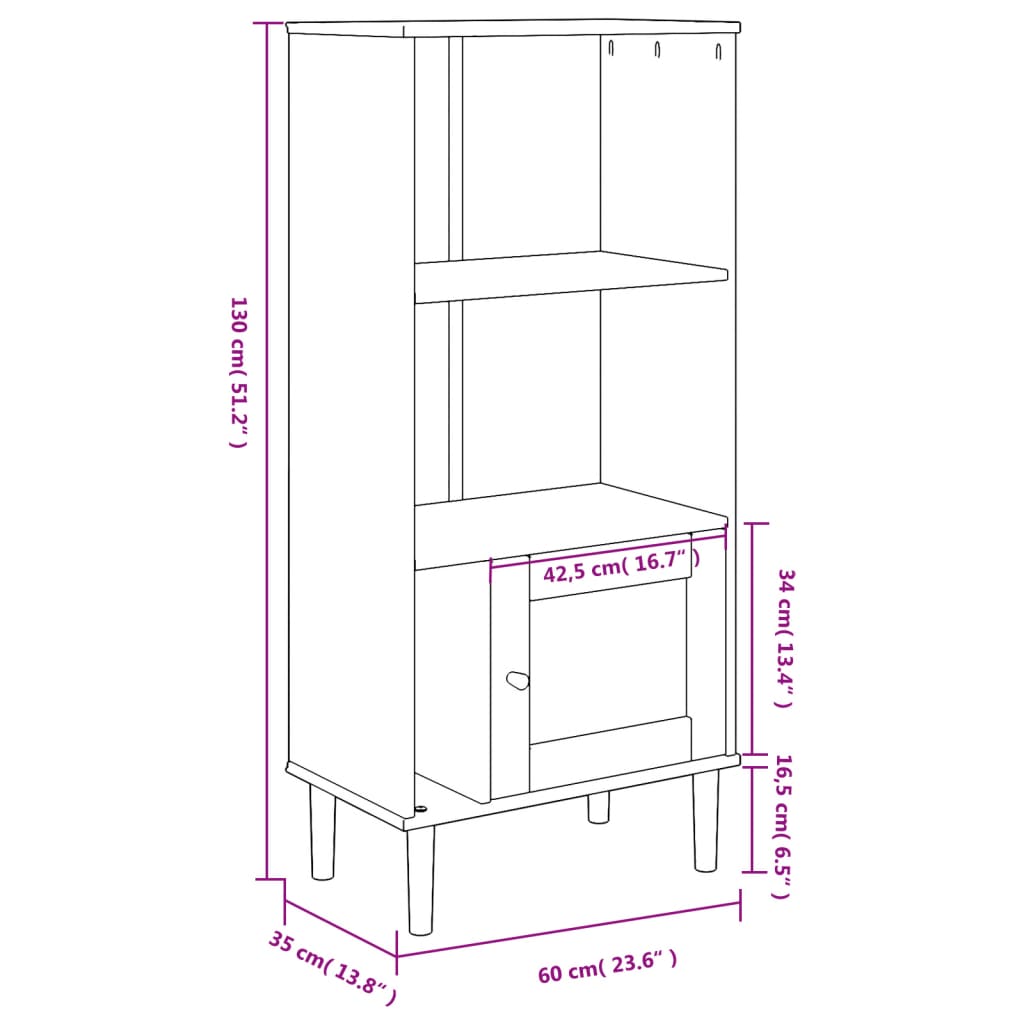 vidaXL Bücherschrank SENJA Rattan-Look Weiß 60x35x130 cm Kiefernholz