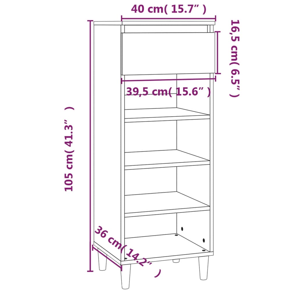 vidaXL Schuhschrank Grau Sonoma 40x36x105 cm Holzwerkstoff