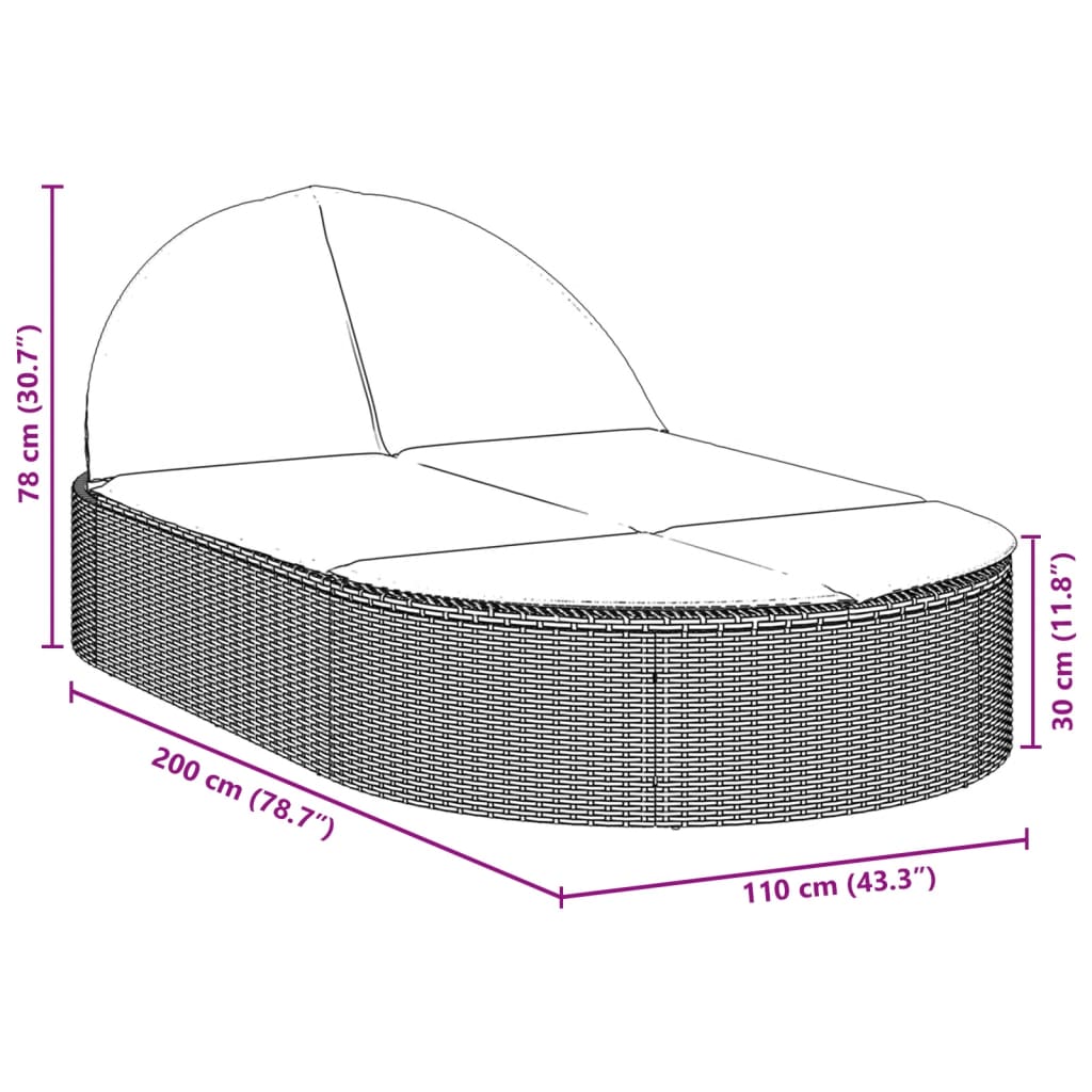 vidaXL Doppel-Sonnenliege mit Auflagen Beige Poly Rattan