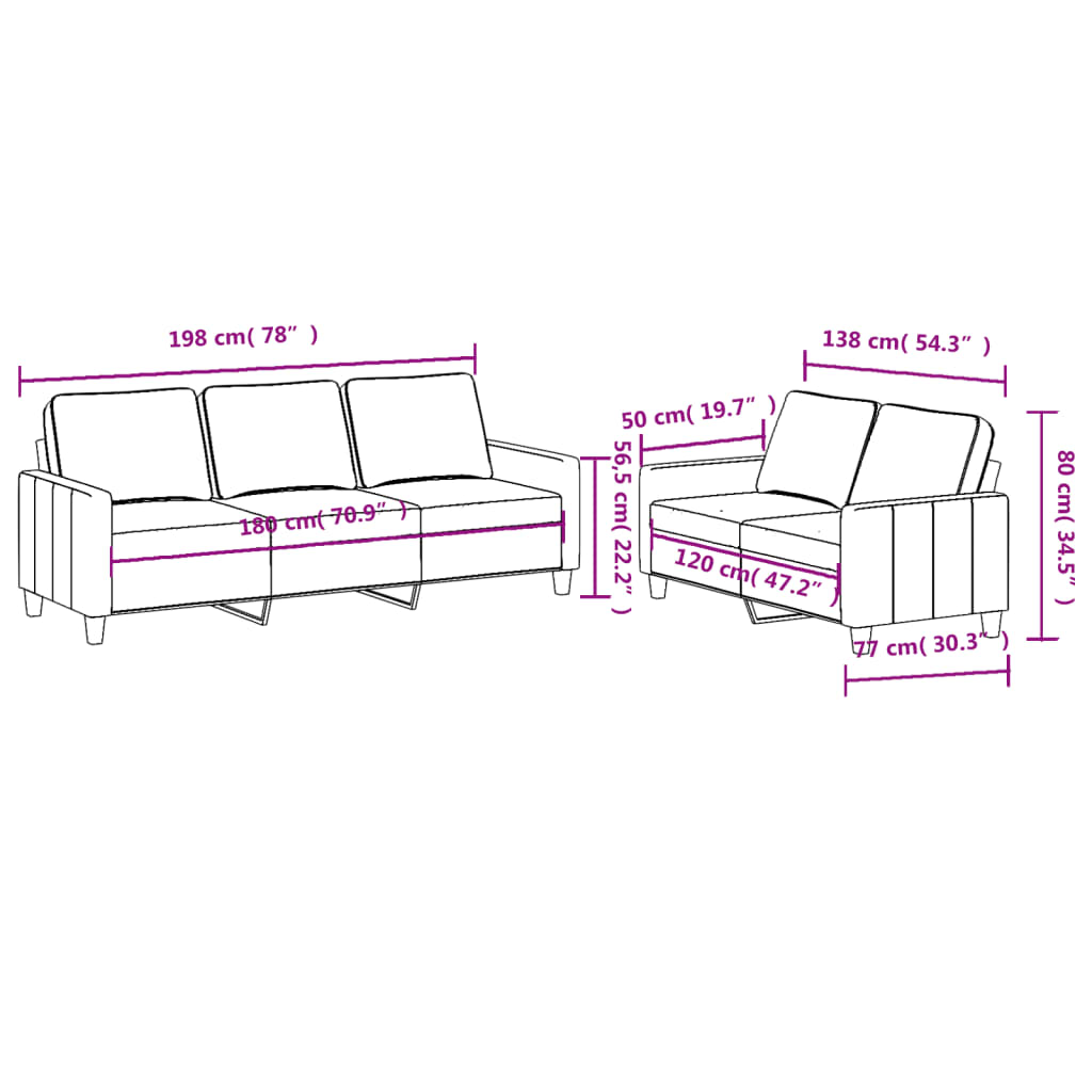 vidaXL 2-tlg. Sofagarnitur mit Kissen Taupe Stoff